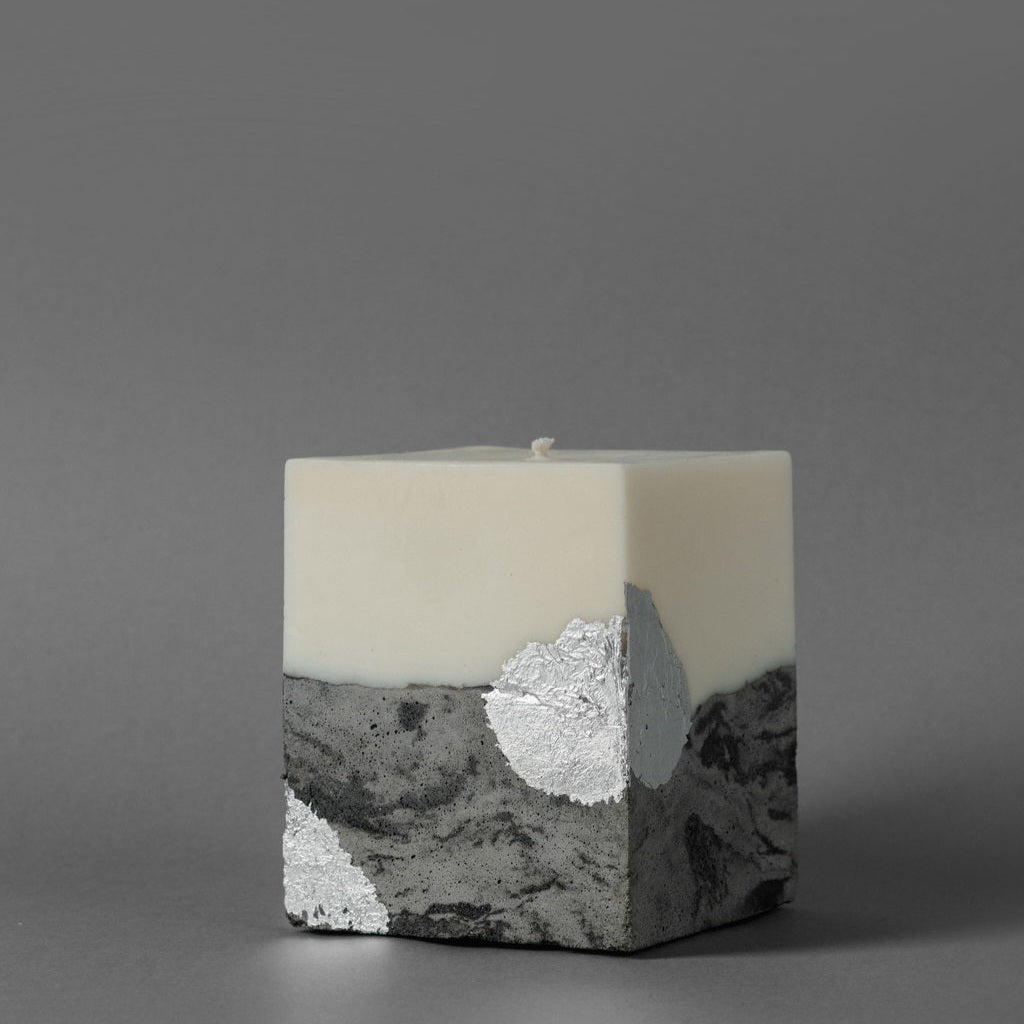 Square Candle — Marble Silver